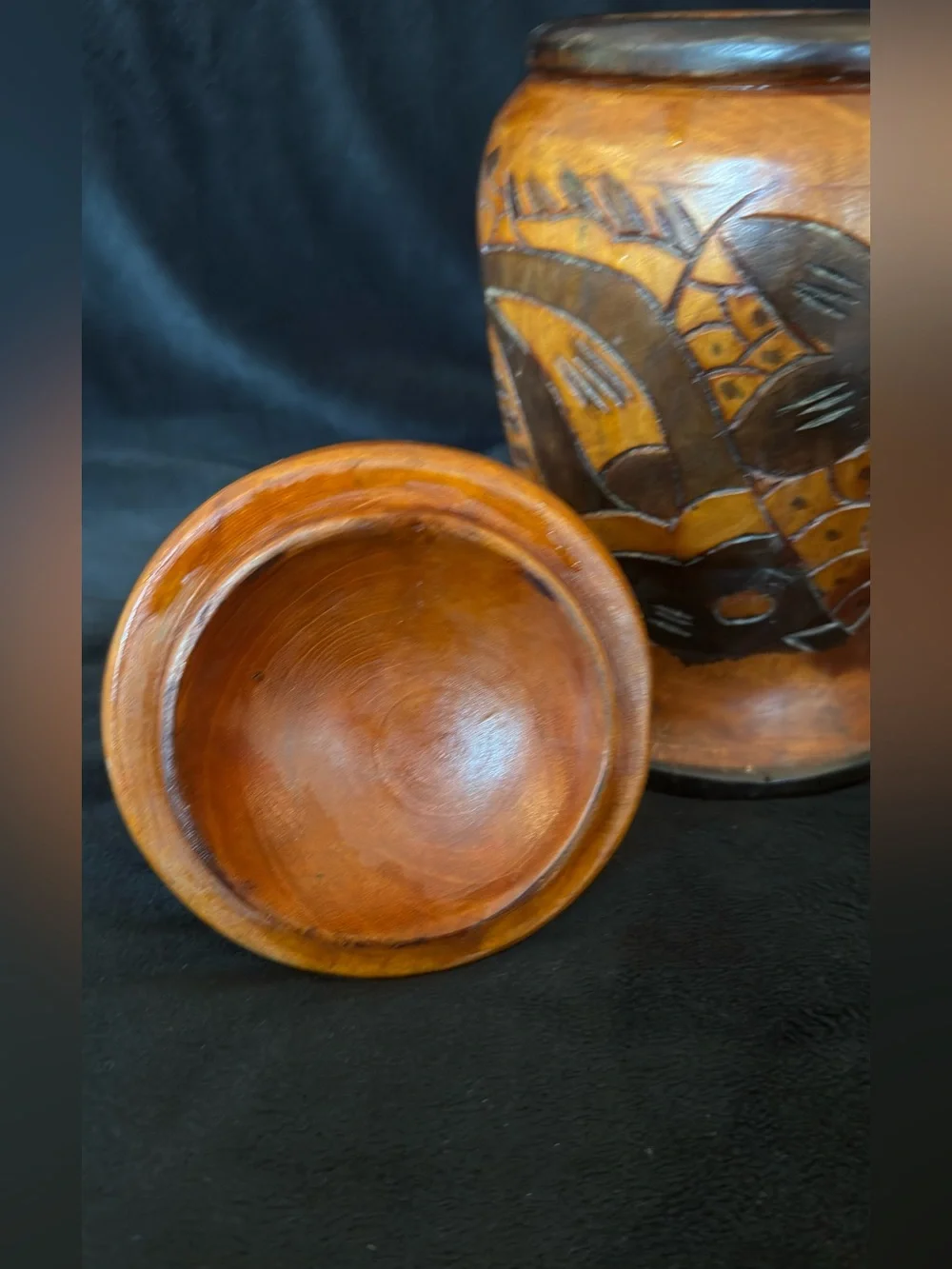 Handcrafted Wooden Decorative Jar in Warm Brown